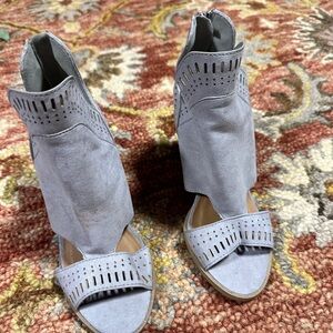 Grey open toe heel